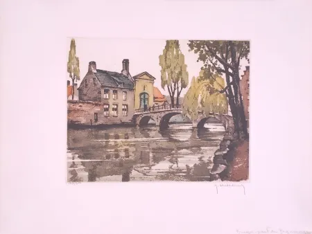 Acquaforte Hebbelinck - Bruges : Pont du Béguinage.