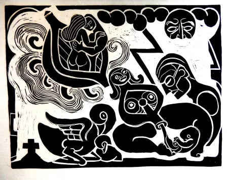 Linoincisione Heerup - The Boat of Love