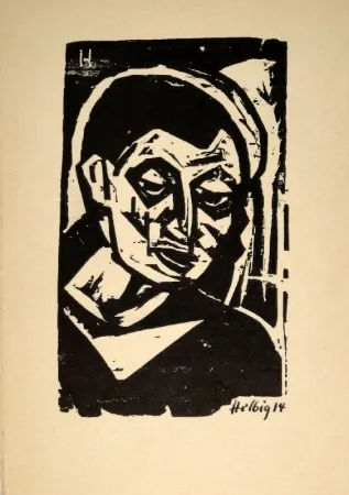 Incisione Su Legno Helbig - Männlicher Kopf