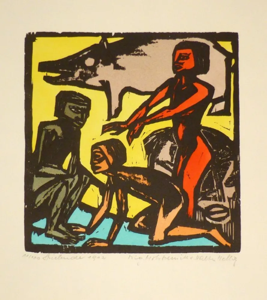 Incisione Su Legno Helbig - Spielende