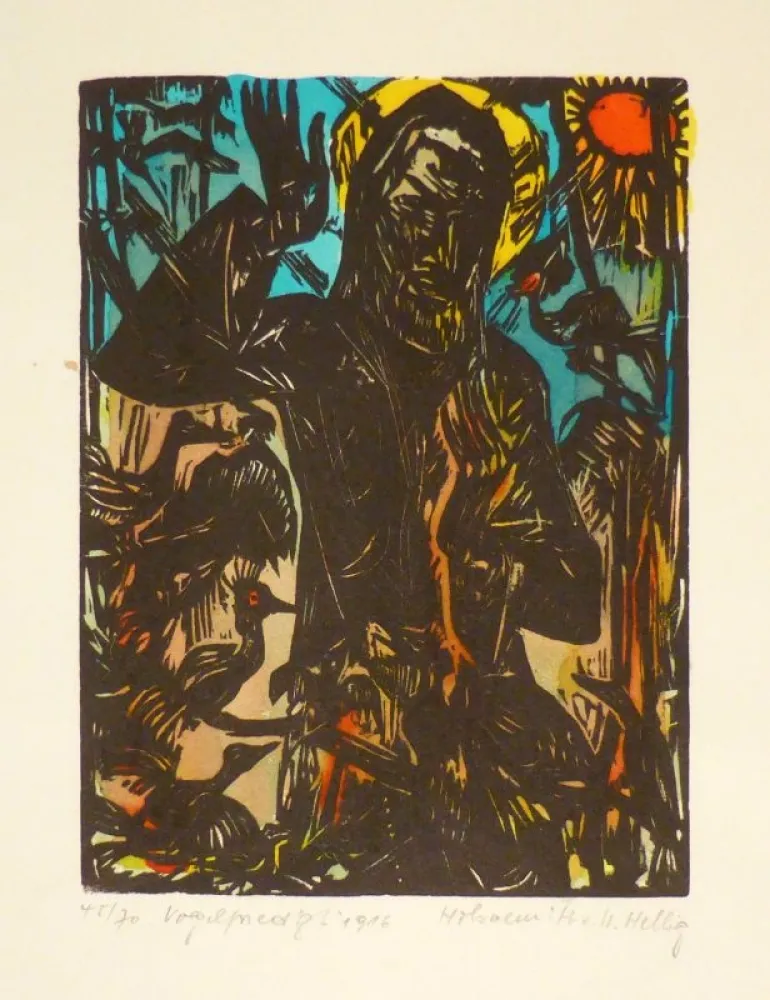 Incisione Su Legno Helbig - Vogelpredigt. 