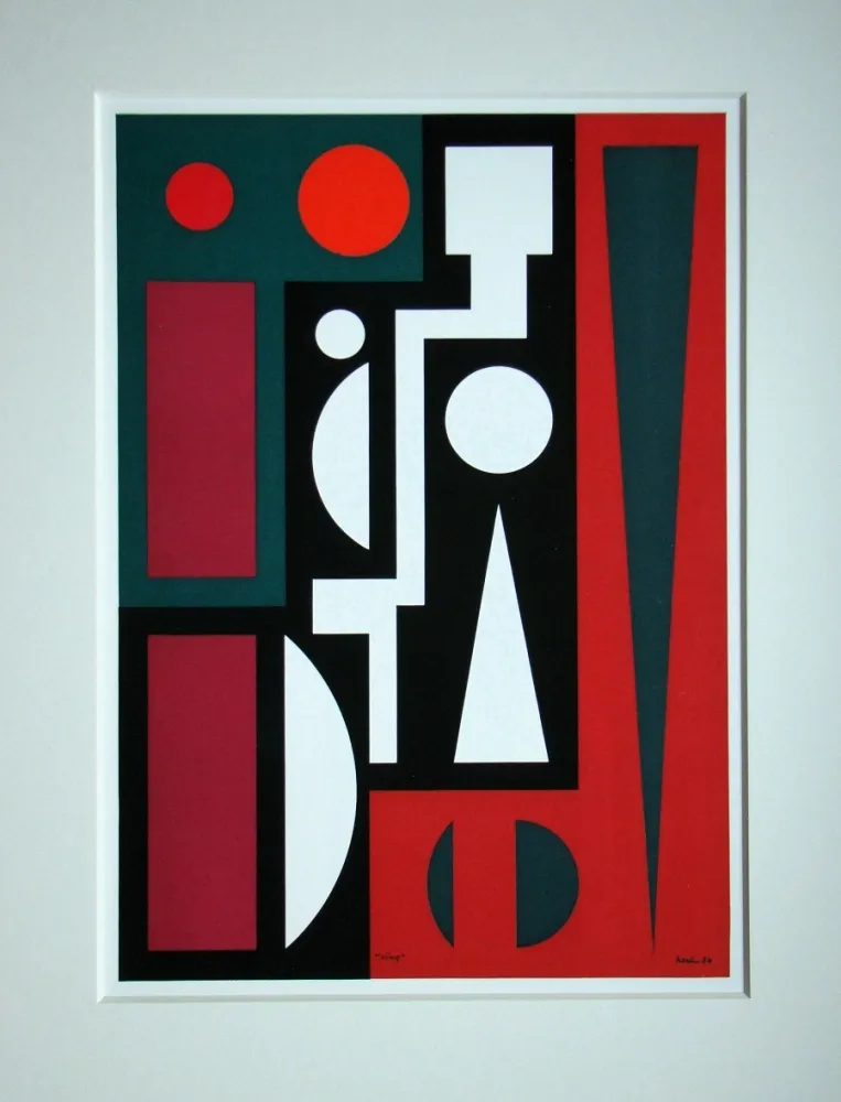 Serigrafia Herbin - Composition sur le mot Cinq, 1954