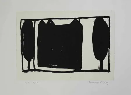 Acquatinta Hernandez Pijuan - Arbres i casa II