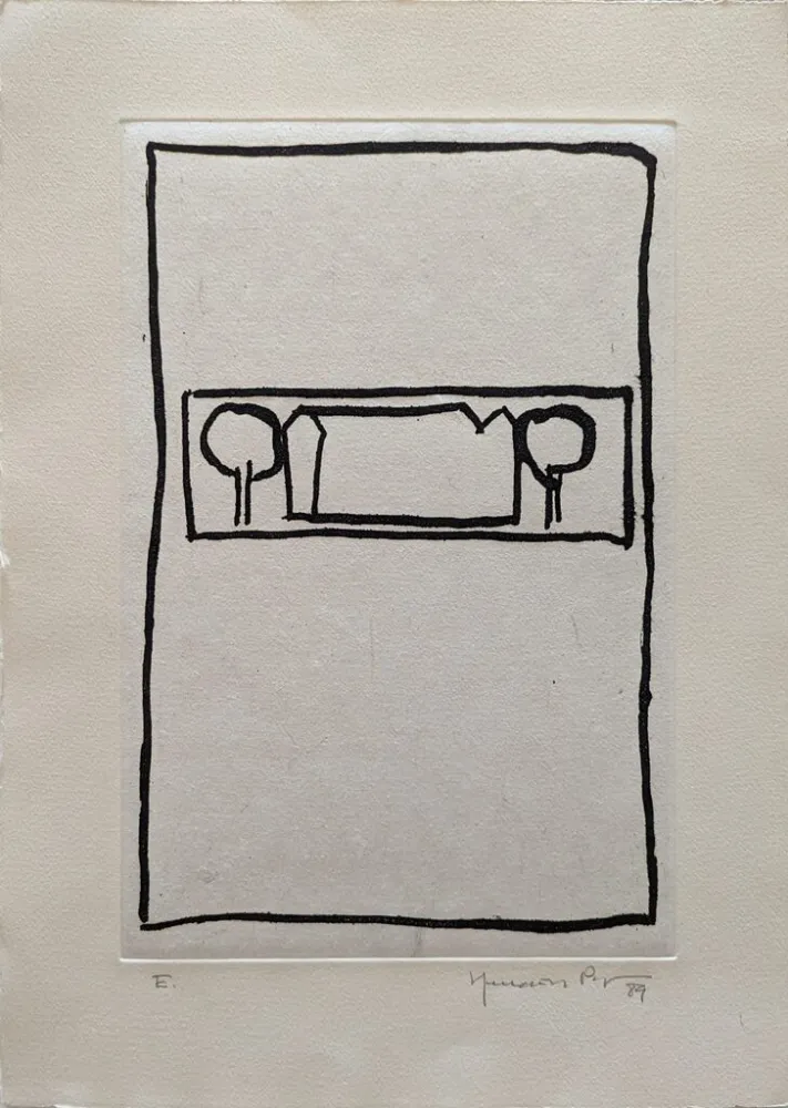 Acquatinta Hernandez Pijuan - Casa con árboles