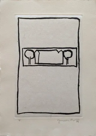 Acquatinta Hernandez Pijuan - Casa con árboles