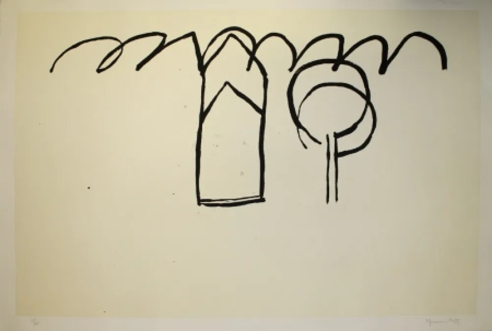 Acquatinta Hernandez Pijuan - Cases i arbres 1