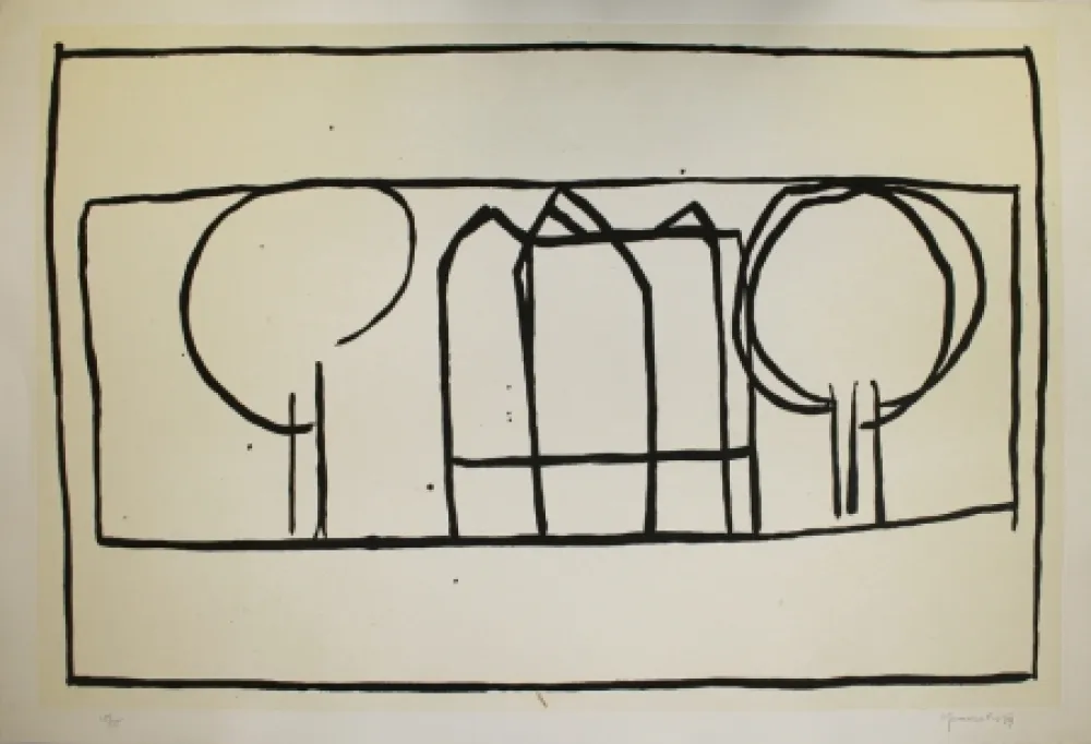 Acquatinta Hernandez Pijuan - Cases i arbres 2