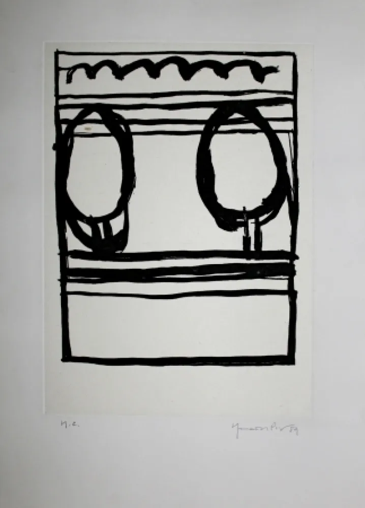 Acquatinta Hernandez Pijuan - Dos arbres i núvol