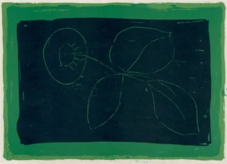 Litografia Hernandez Pijuan - Flor sobre negre / Flower on Black