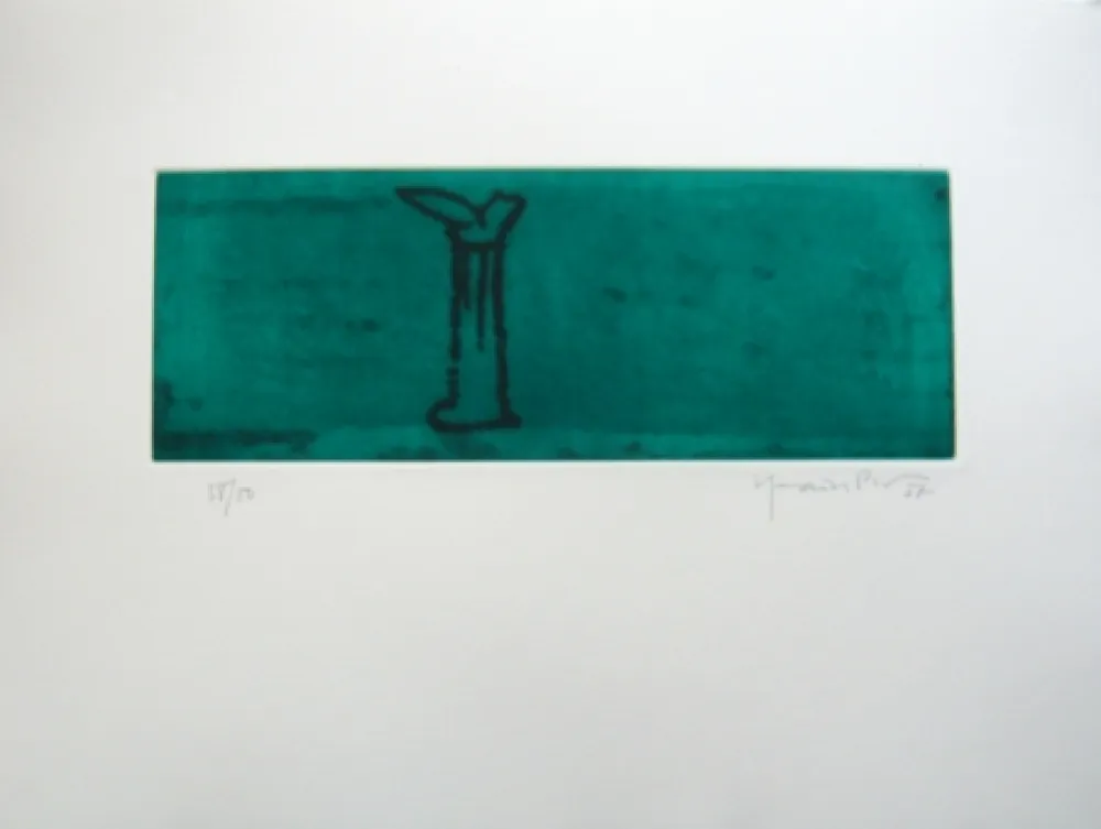 Acquatinta Hernandez Pijuan - Gerro i flor sobre verd