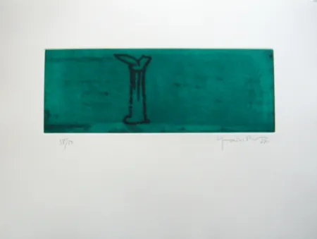 Acquatinta Hernandez Pijuan - Gerro i flor sobre verd