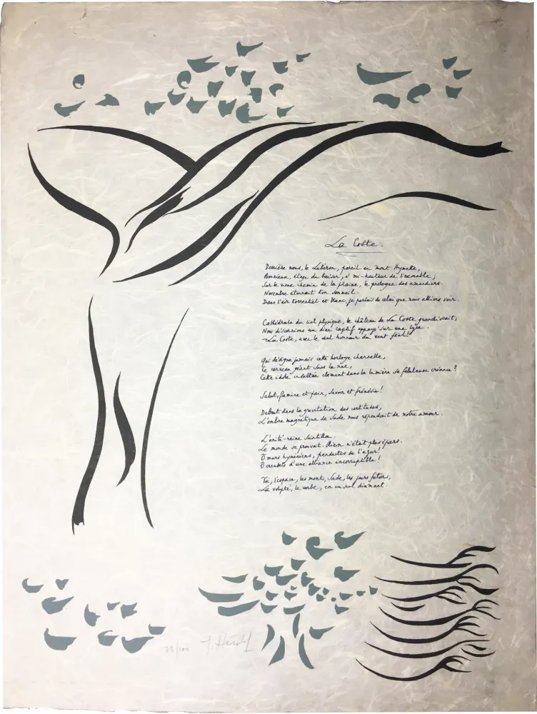 Incisione Herold - Gilbert Lély : LA COSTE. Affiche-Poème originale (1968).