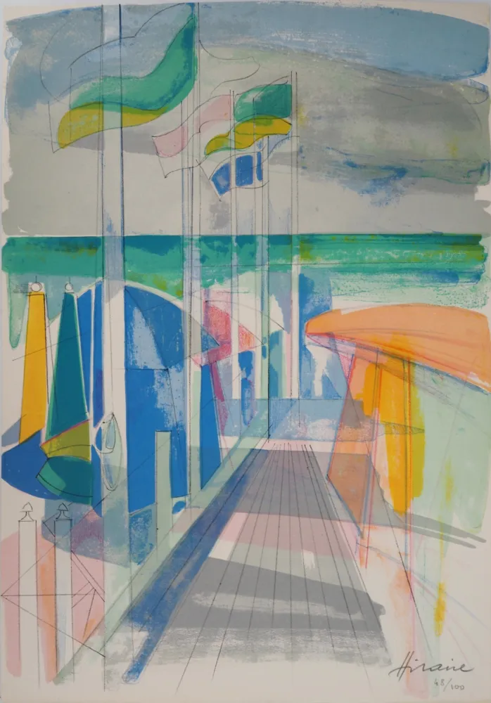 Litografia Hilaire - Cavalier entrant dans la forêt