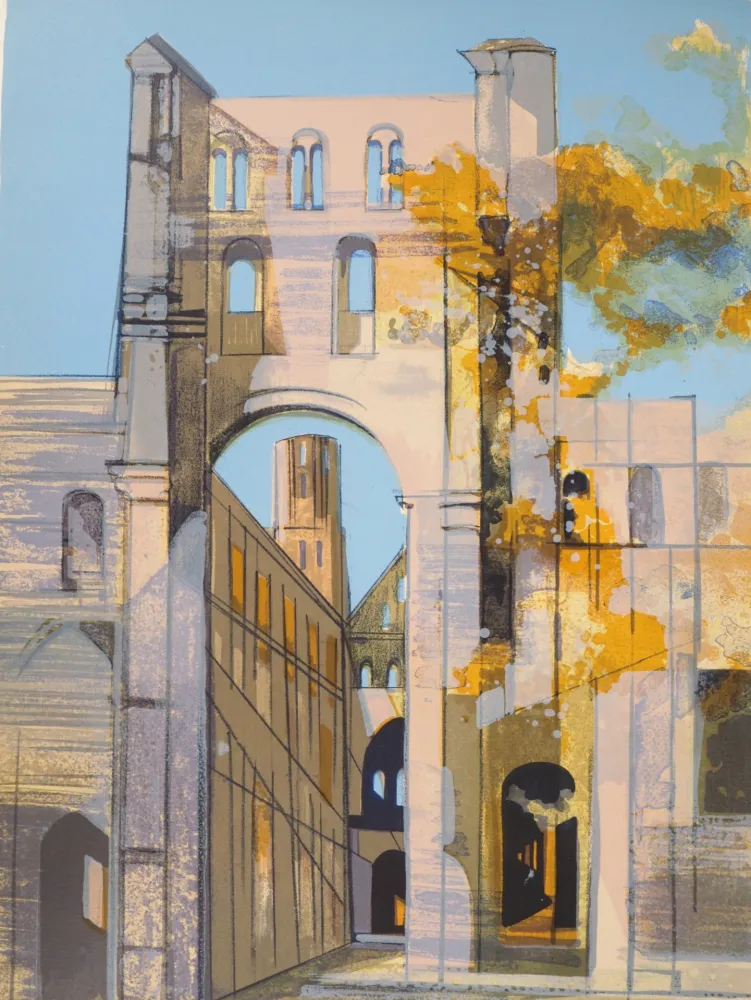 Litografia Hilaire - Normandie, l'Abbaye de Jumièges