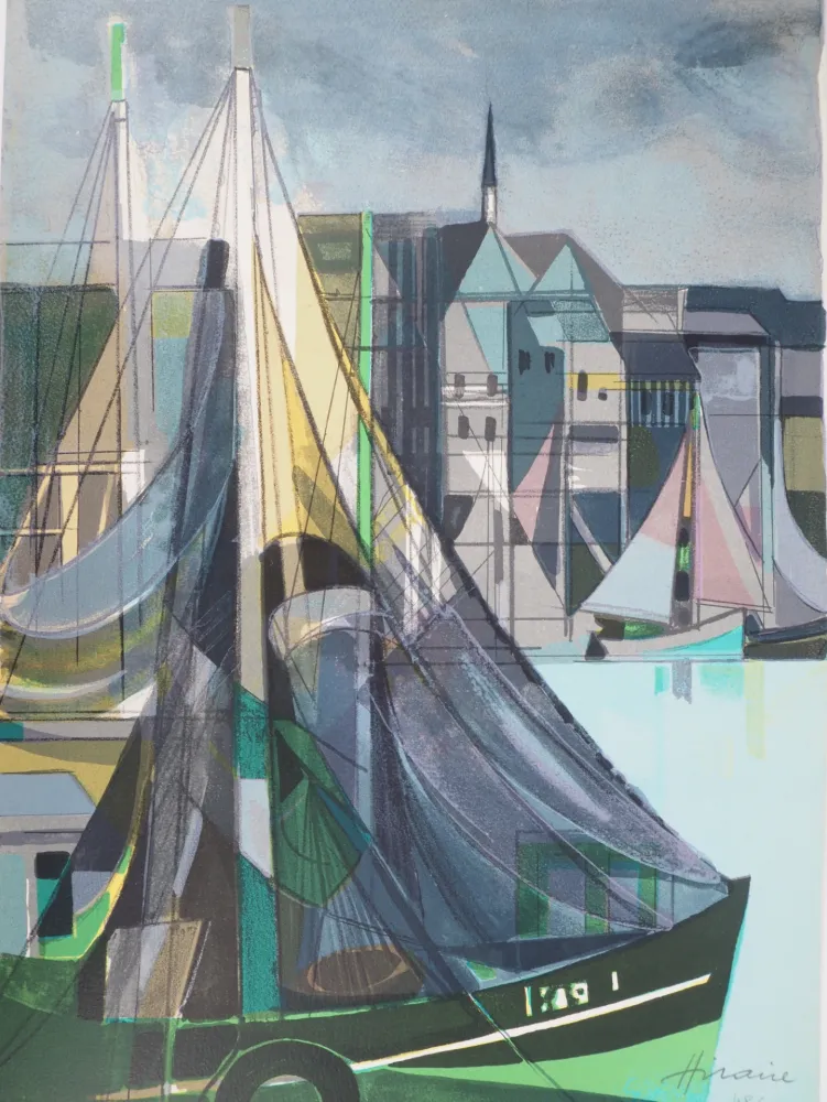 Litografia Hilaire - Normandie, Voiliers à Honfleur