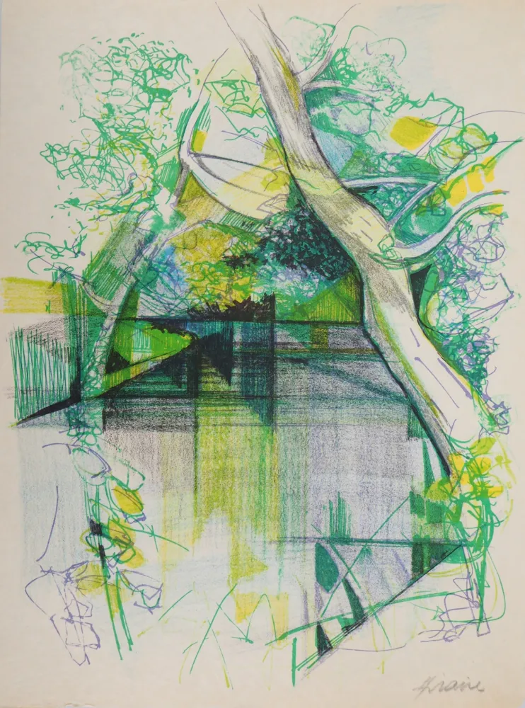 Litografia Hilaire - Printemps en Alsace (la Moder près de Haguenau)