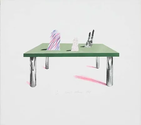Litografia Hockney - Glass Table with Objects