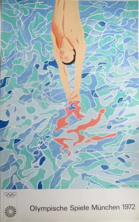 Litografia Hockney - OL 1972 - The swimmer - Original colour lithograph