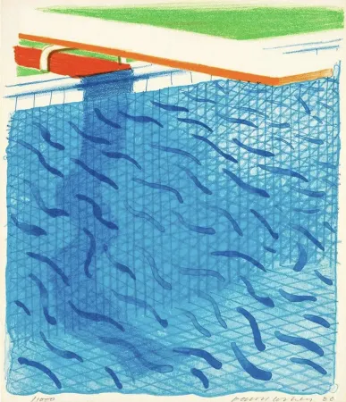 Litografia Hockney - Pool Made with Paper and Blue Ink for Book