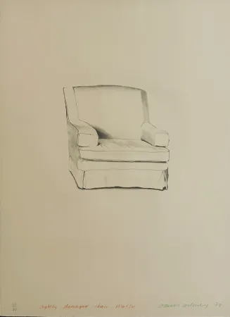 Litografia Hockney - Slightly damaged chair, Malibu