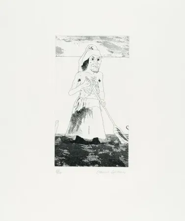 Incisione Hockney - The enchantress in her garden(1969)