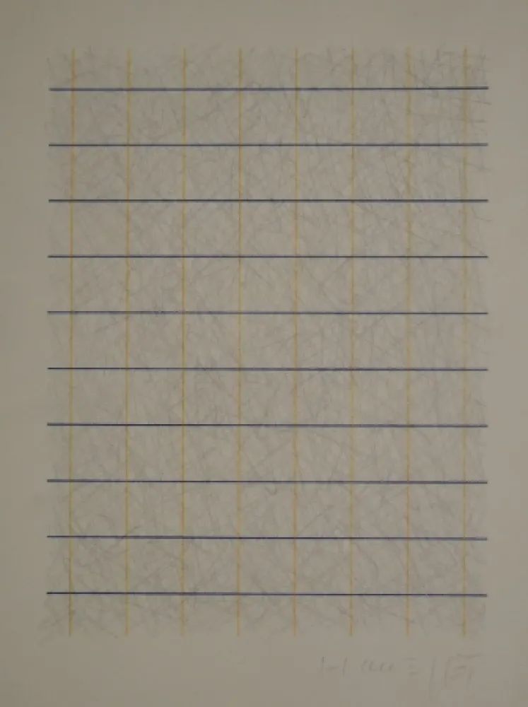 Non Tecnico Honegger - Zeichnung in Bleistift und Rapidograph in Blau und Orange.