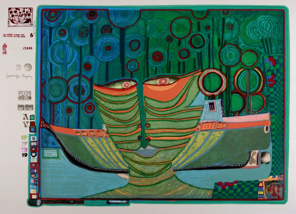 Serigrafia Hundertwasser - Kolumbus Regentag in Indien, Plate 6, 1970-72
