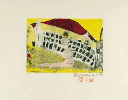 Incisione Hundertwasser - Madchenfun in grass (1964)