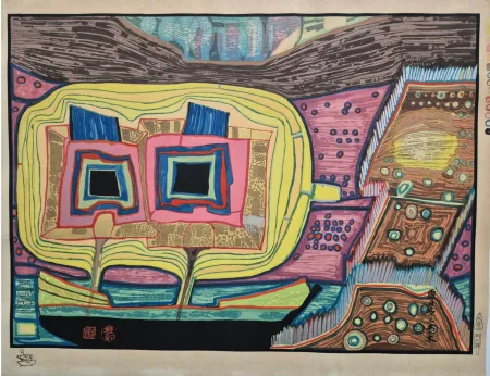 Multiplo Hundertwasser - Two Trees on the Ship Regentag (Portfolio Midori No Namida)