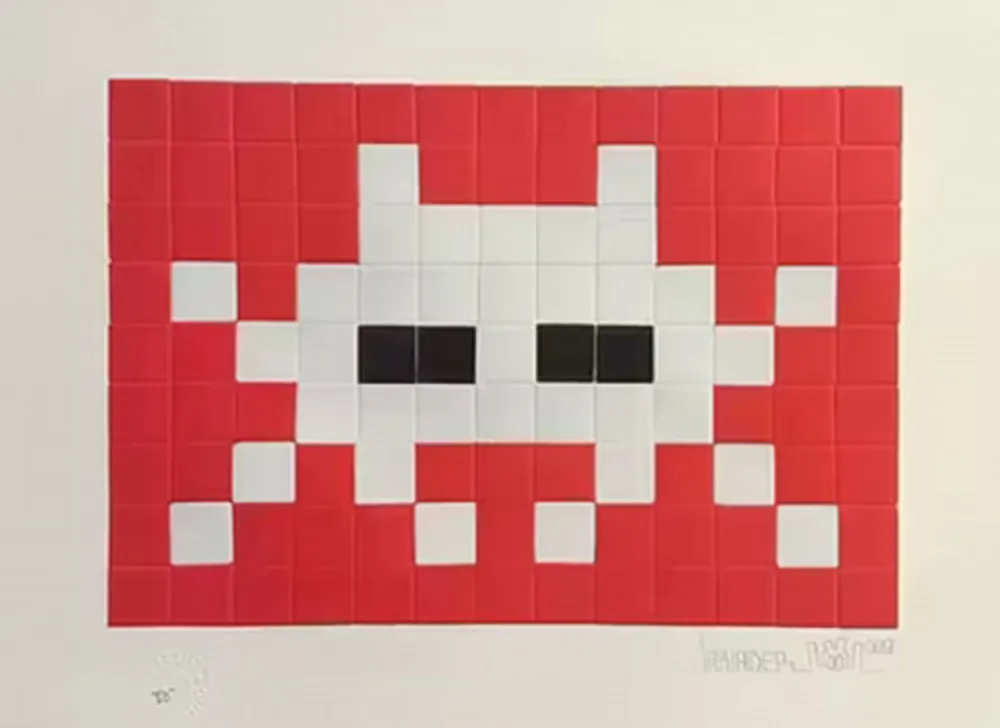 Serigrafia Invader - Invasion White (with Red and Black)