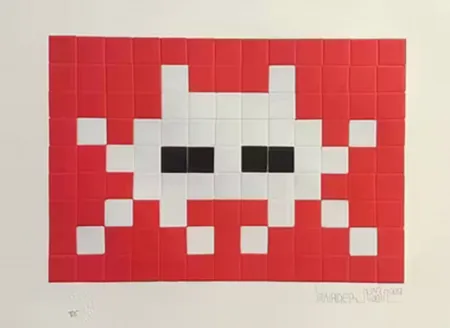 Serigrafia Invader - Invasion White (with Red and Black)