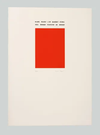 Serigrafia Isgro - Karl Marx (in basso) fuma nel rosso vestito di rosso