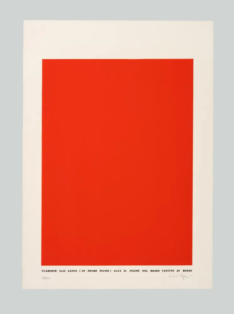 Serigrafia Isgro - Vladimir Ilic Lenin (in primo piano) alza il pugno nel rosso vestito di rosso