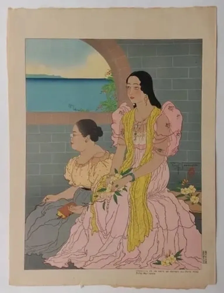 Linoincisione Jacoulet - Oaquina  et sa mère  ...  (Décembre  1947)
