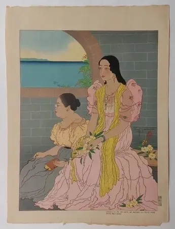 Linoincisione Jacoulet - Oaquina  et sa mère  ...  (Décembre  1947)