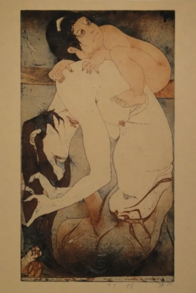 Acquaforte E Acquatinta Janssen - Die Bergfrau Yamauba und das Riesenkind Kintaro