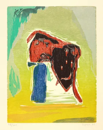 Incisione Su Legno Jorn - Rideau convolant