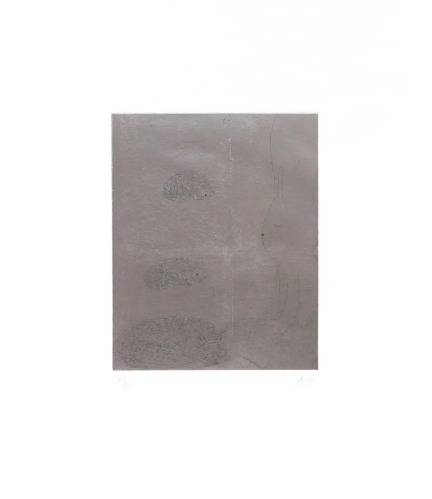 Incisione Kaga - Four sleepers with cats and fox