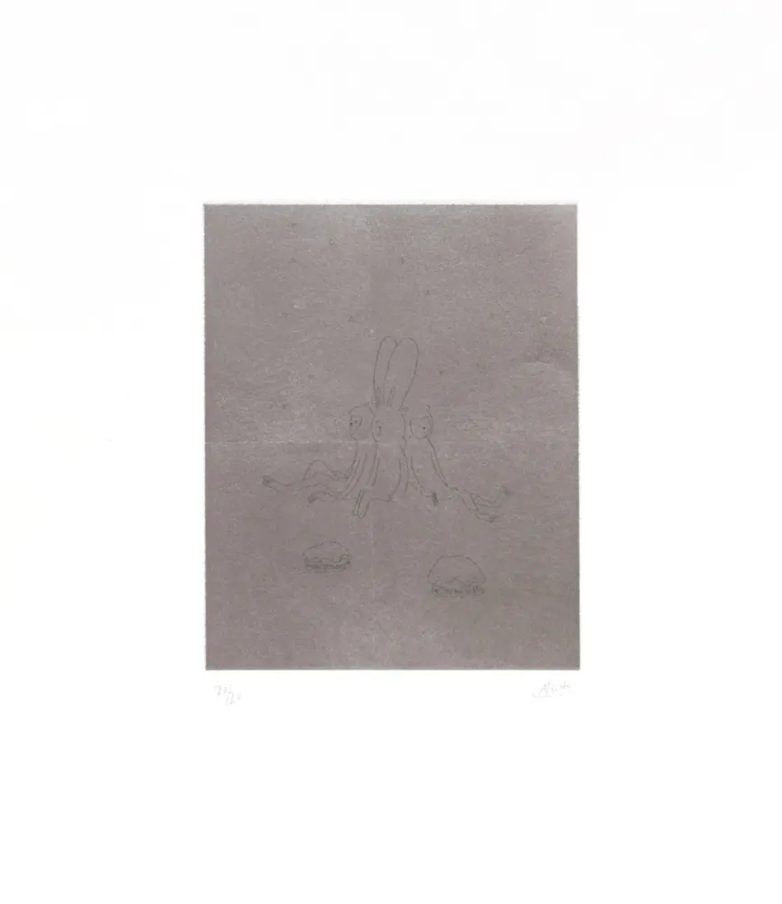 Incisione Kaga - Four sleepers with monkeys