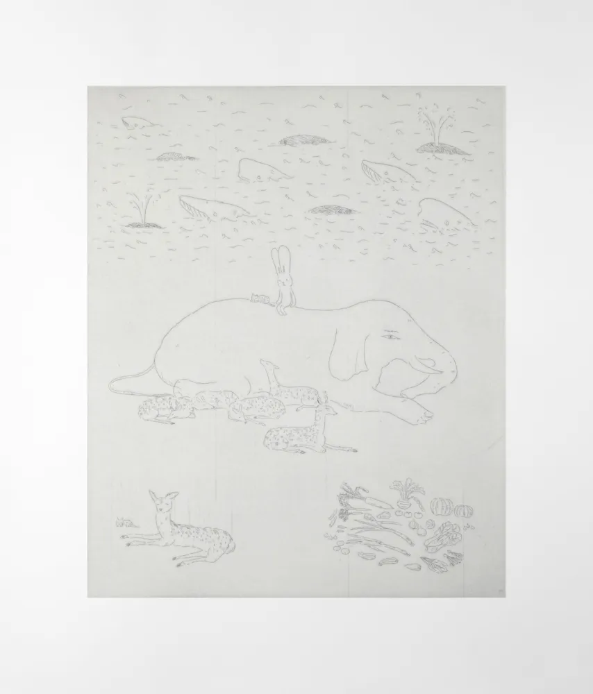 Incisione Kaga - Surrounded by animals