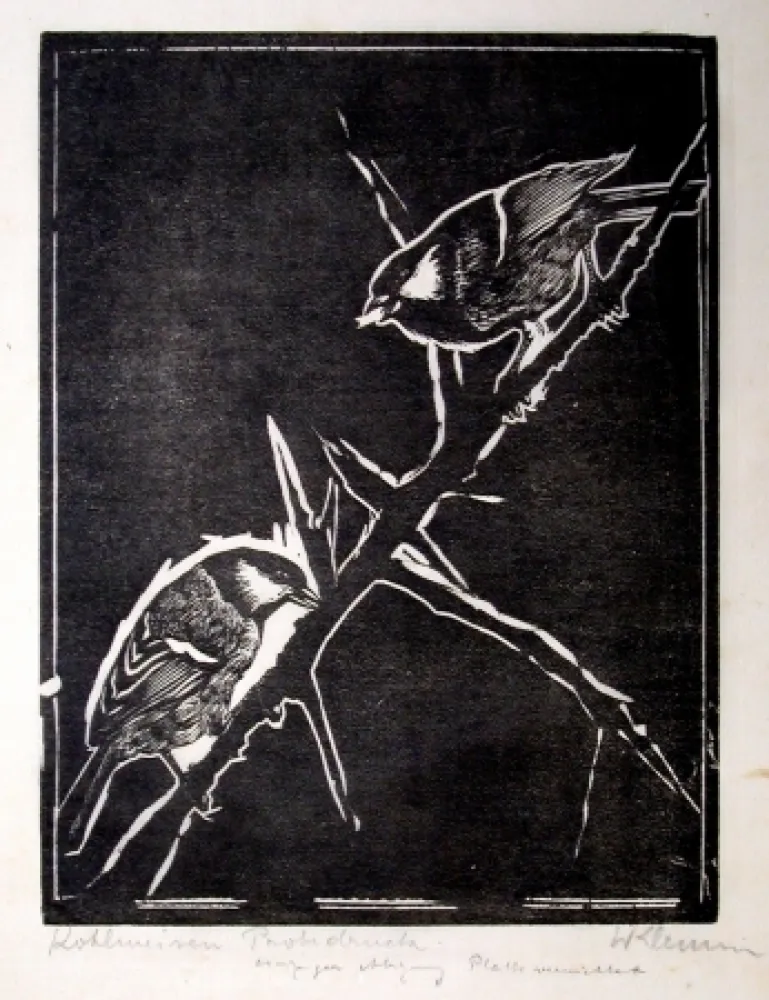 Incisione Su Legno Klemm - Kohlmeisen (Great Tits)