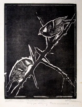 Incisione Su Legno Klemm - Kohlmeisen (Great Tits)