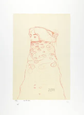Litografia Klimt - La femme à l'écharpe, 1910 | Woman with Scarf, 1910 (Dame im Dreiviertelprofil nach links, den Mund und einen Teil der Frisur durch Umhang verdeckt)