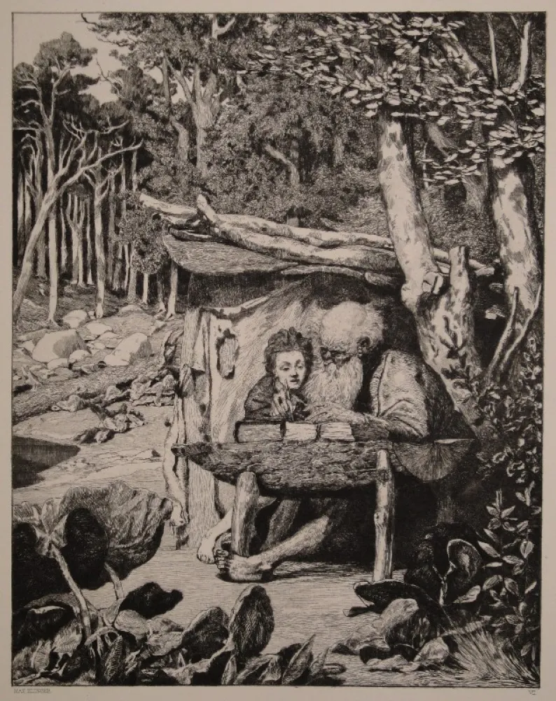 Incisione Klinger - Simplici Schreibstube / Simplicius’s Writing Lesson