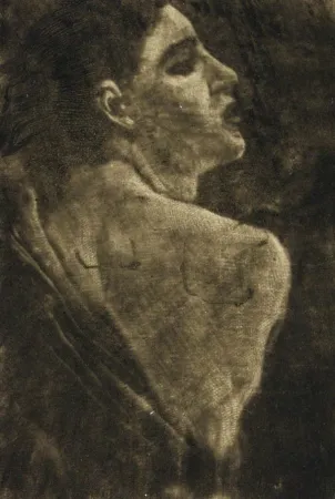 Incisione Klinger - Weibliche Halbfigur Schabkunstversuch.