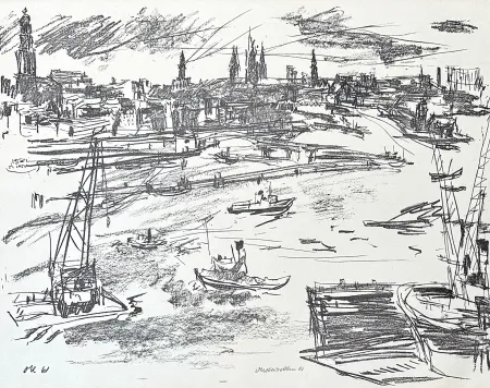 Litografia Kokoschka - Oskar Kokoschka (1886–1980) - Port of Hamburg - Lithograph on paper - 1961