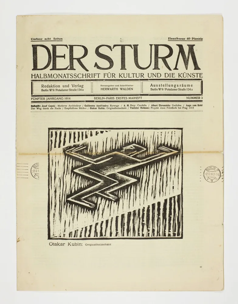Incisione Su Legno Kubín - Untitled (Cubist male figure) 