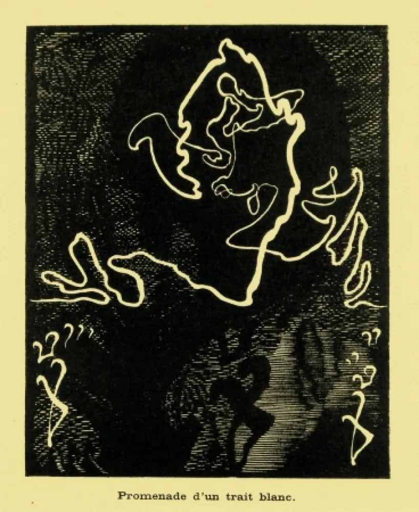 Incisione Su Legno Kupka - Promenade d'un trait blanc