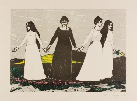 Incisione Su Legno Laage - Sommers Abschied von der Heide