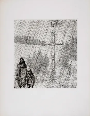 Acquaforte Laboureur - Bretagne : Promenade au calvaire, 1946